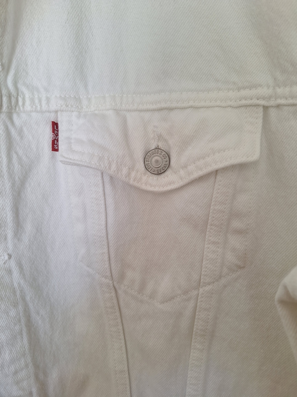 Levi's White Denim Trucker Jacket - Men's Women's, Thick Cotton XL - Picture 4 of 6